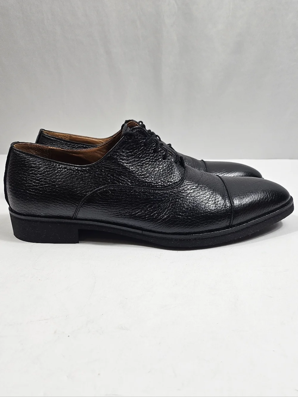 Alan Payne Bern Black Deer Skin Leather Classic Cap Toe Lace Up Oxford Shoe